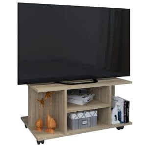TV-bord med hjul, h. 40 x b. 80 x d. 40 cm, naturfarvet