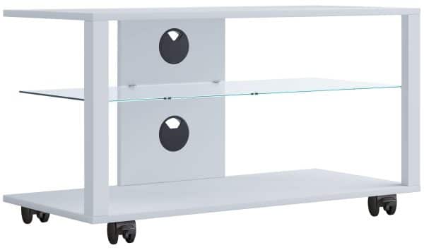 VCM NORDIC Folas L Hi-fi og TV-bord, m. 1 glashylde og hjul - hvid træ (90x41)