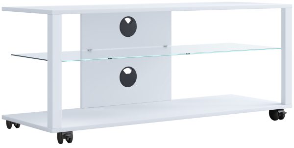 VCM NORDIC Folas L Hi-fi og TV-bord, m. 1 glashylde og hjul - hvid træ (115x41)